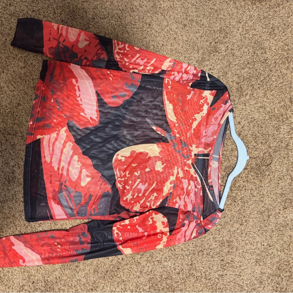Missguided Vibrant Red and Black Patterned Top